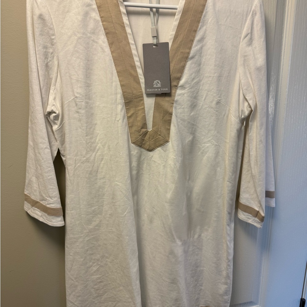 Preston & York White and Tan Mini Dress NWT